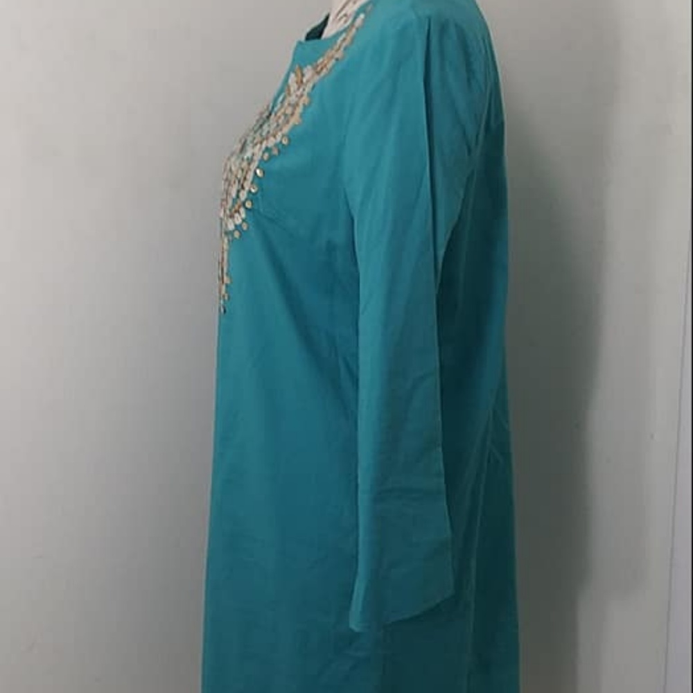 Harper Sz M Embellished Sheath Tunic Dress Aqua - Picture 2 of 6
